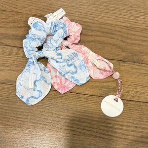 LoveShackFancy Blue and Pink Patterned Scrunchie Duo